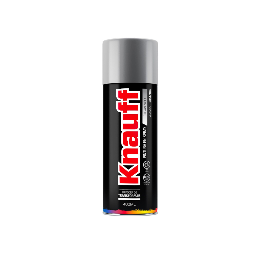PINTURA SPRAY GALVANIZADA 80_ ZINC BRILLANTE #5001 400ML MARCA KNAUFF COD 0360101200452 PINTURA SPRAY GALVANIZADA 80% ZINC BRILLANTE #5001 400ML COD 0360101200452 - Imagen 1