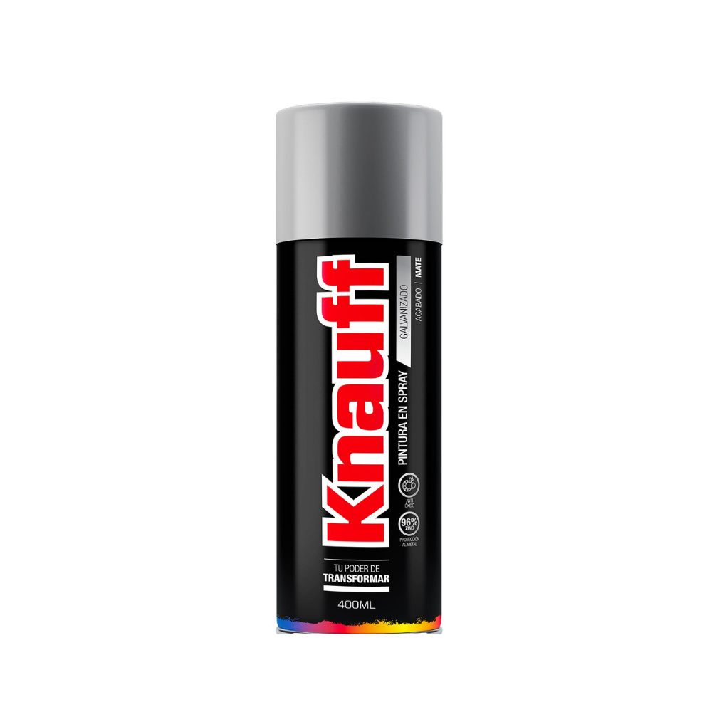 PINTURA SPRAY GALVANIZADA 96_ ZINC MATE #5002 400ML MARCA KNAUFF COD 0360101200460 PINTURA SPRAY GALVANIZADA 96% ZINC MATE #5002 400ML COD 0360101200460 - Imagen 1