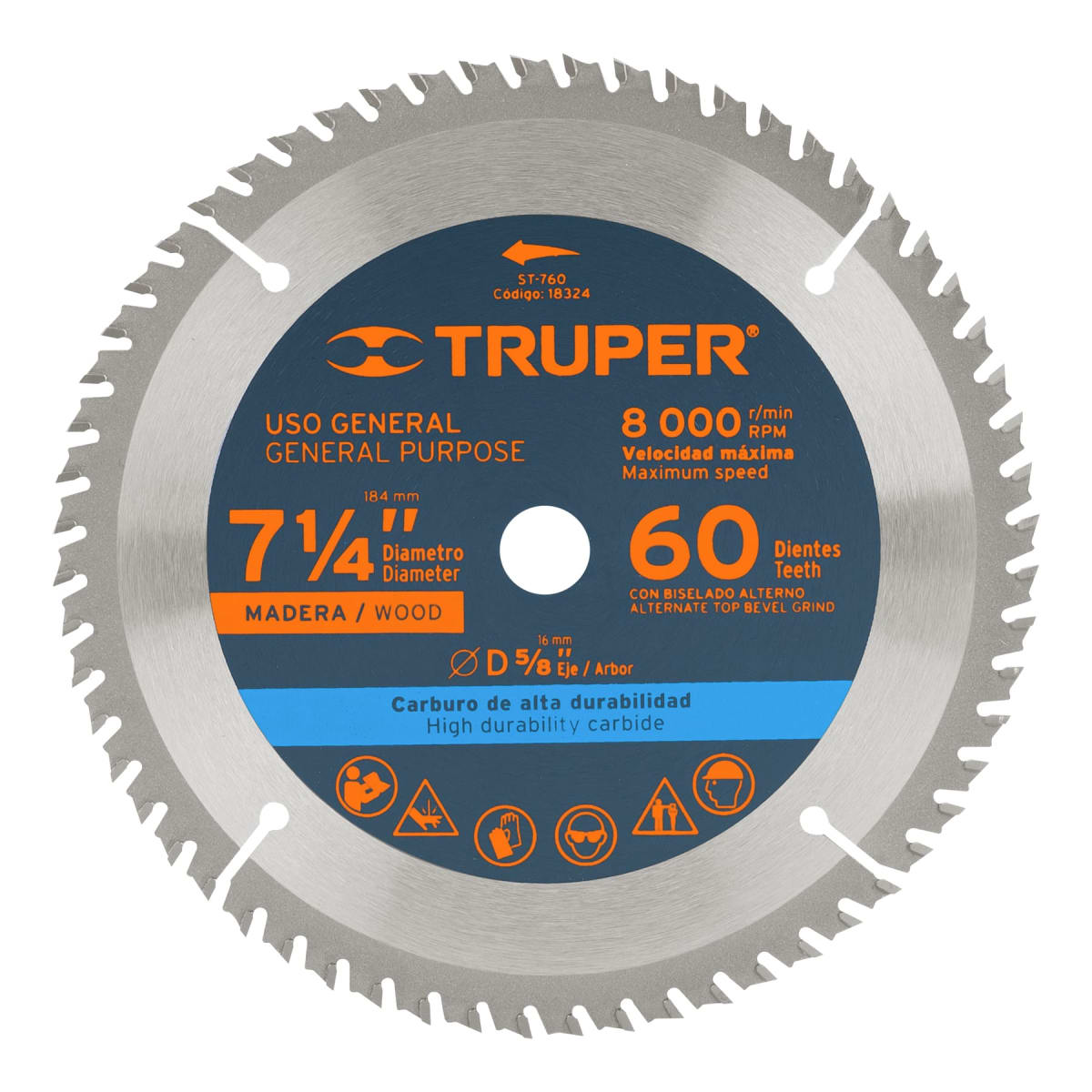 DISCO DE SIERRA 7 1.4 POR 60 DIENTES MARCA TRUPER COD. 18324 DISCO PARA SIERRA CIRCULAR 7 ¼" 60 DIENTES COD 18324 - Imagen 1